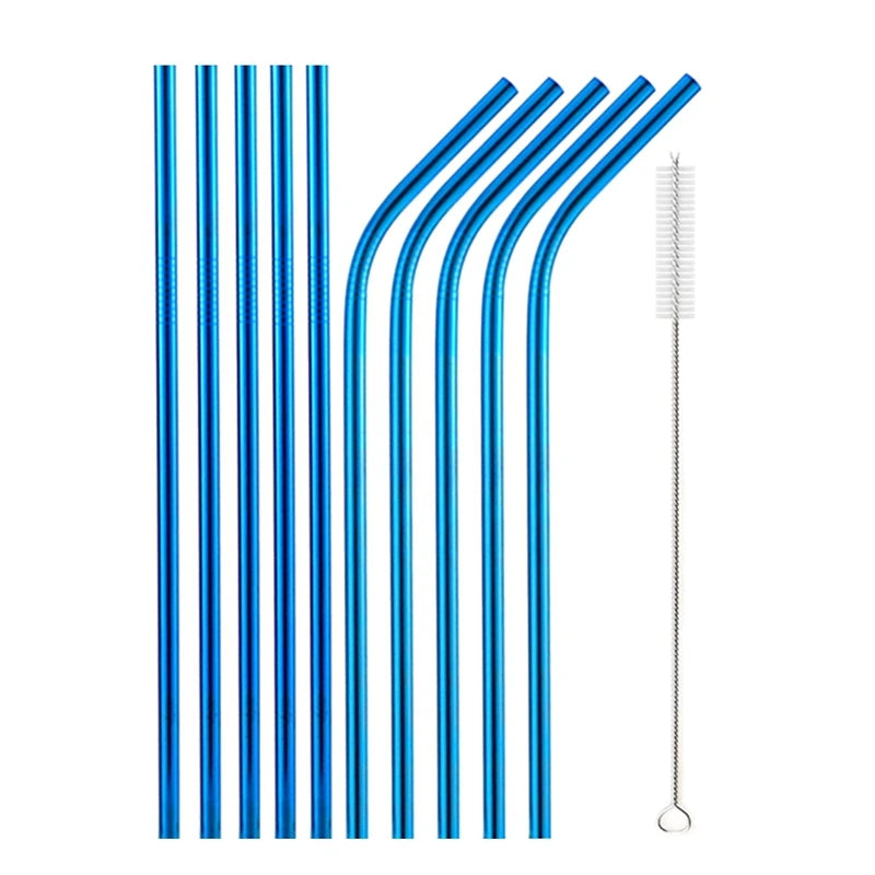 Pailles métalliques réutilisables, 10 pièces, ensemble de pailles en acier inoxydable 304 avec barre de brosse, paille à Cocktail pour verres, verres