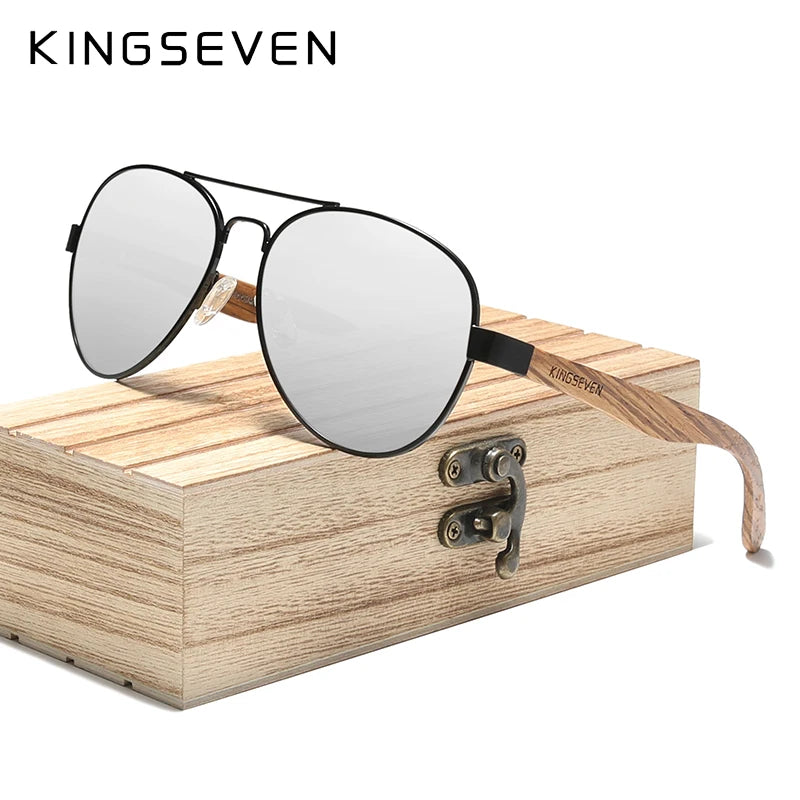 KINGSEVEN-Lunettes de soleil à monture en alliage de bois pour hommes et femmes, lunettes de soleil UV400, lunettes à verres polarisés HD, lunettes de camping, lunettes de pêche, haute qualité