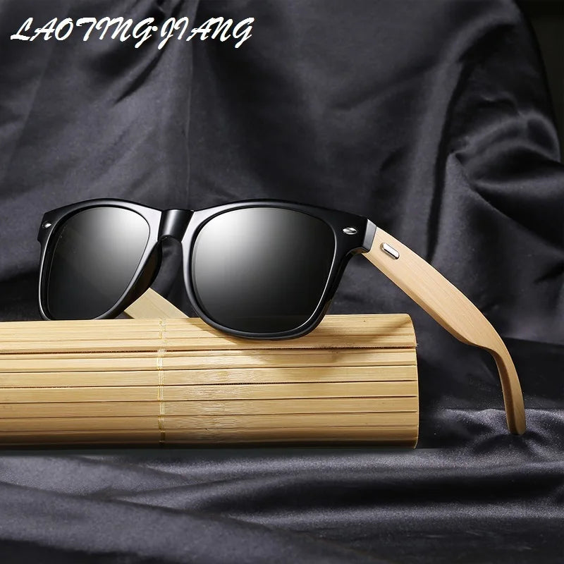 Lunettes de soleil en bois de bambou à la mode pour hommes et femmes, classiques carrées, Vintage, pour la conduite, noires, pour la pêche, UV400