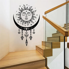 Celestial sun and moon wall stickers, bedroom wall decor, Boho, mystical magic moon, vinyl art sticker, car window decor