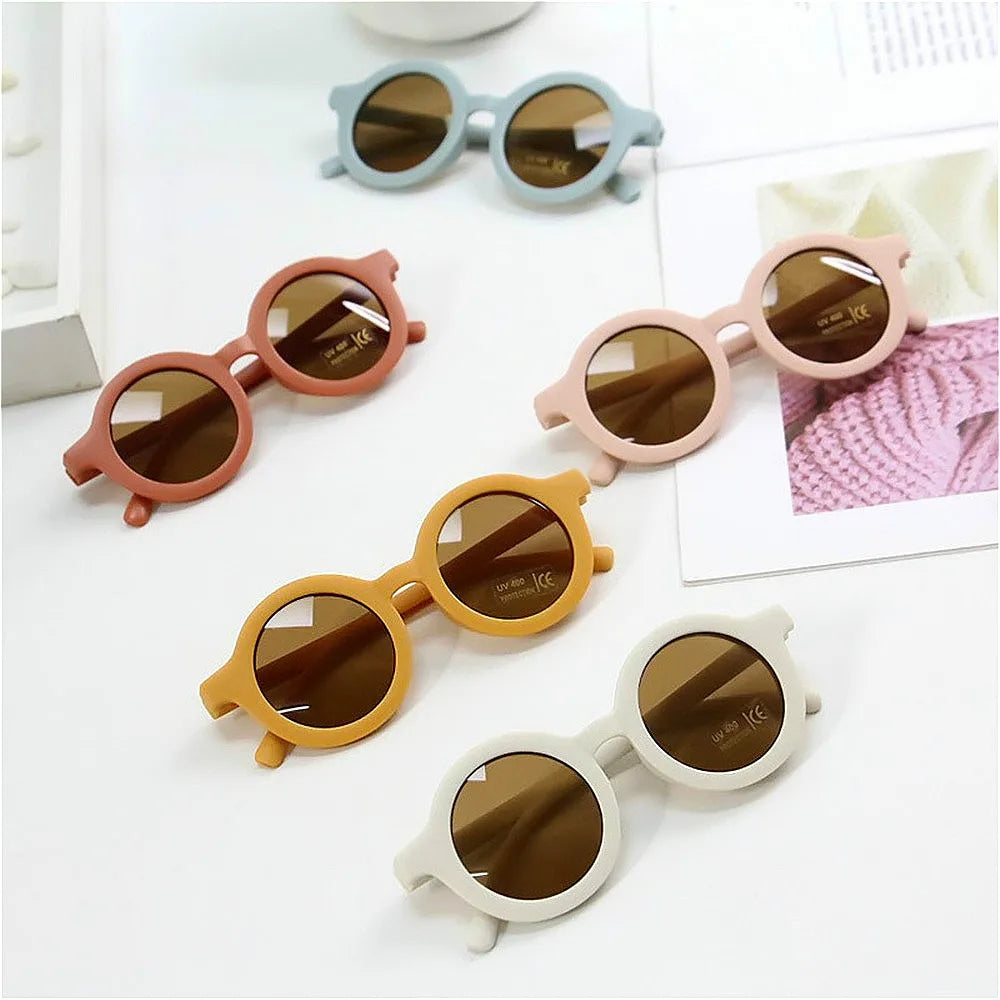 Lunettes de soleil pour enfants, rétro, couleur unie, résistantes aux ultraviolets, rondes, pratiques, vente en gros