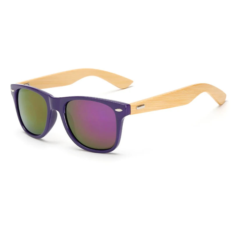 Lunettes de soleil carrées en bois de bambou pour hommes et femmes, design de marque, revêtement miroir, rétro, UV400