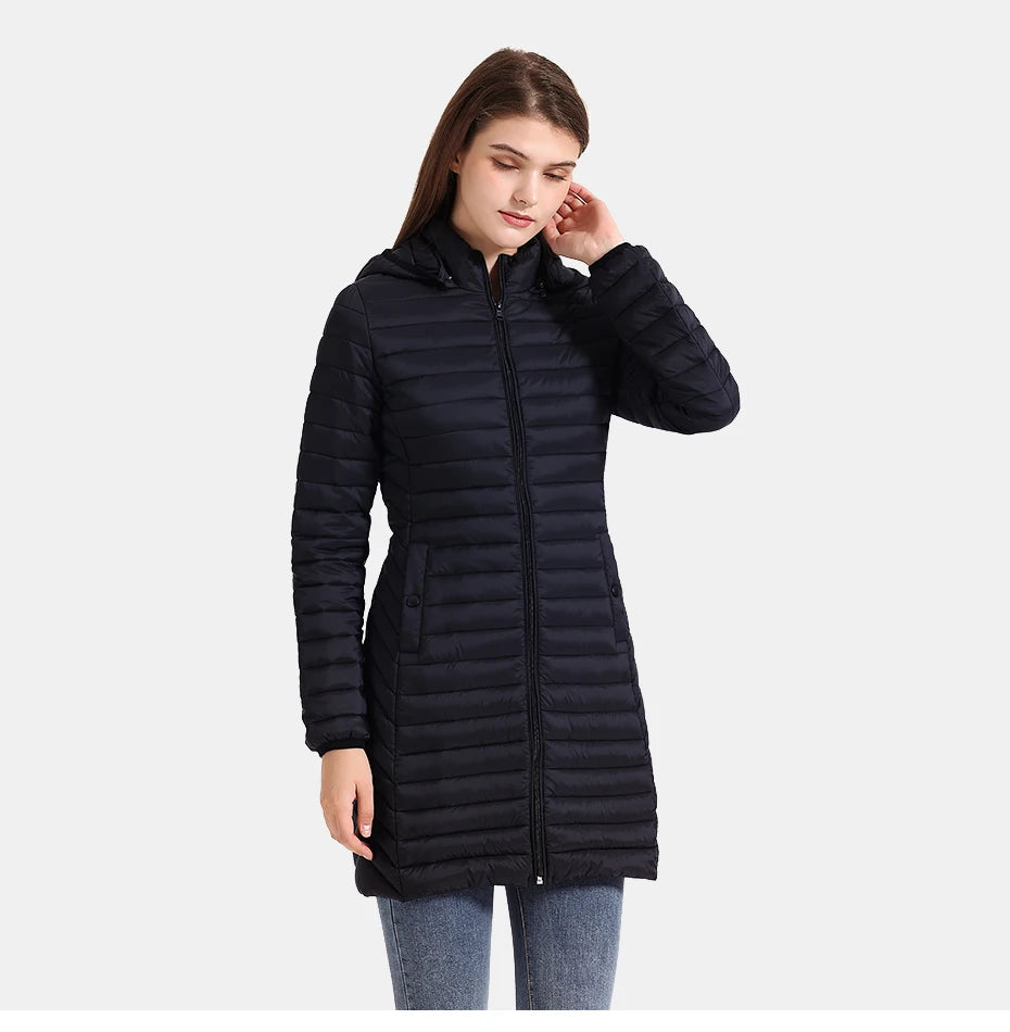 SANTELON hiver femmes ample Long Parka manteau avec capuche amovible femme solide ultraléger Portable chaud rembourré coton vêtements d'extérieur
