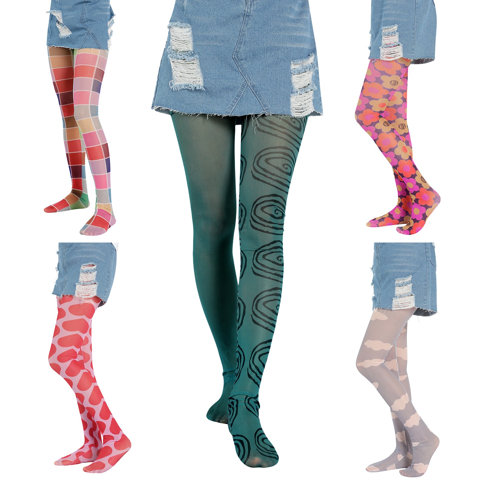 Collants Longs pour Femme et Fille, avec Impression Créative Cœur/Floral/Nuage/Plaid, Leggings Moulants artificiel astiques, Collection Été Automne