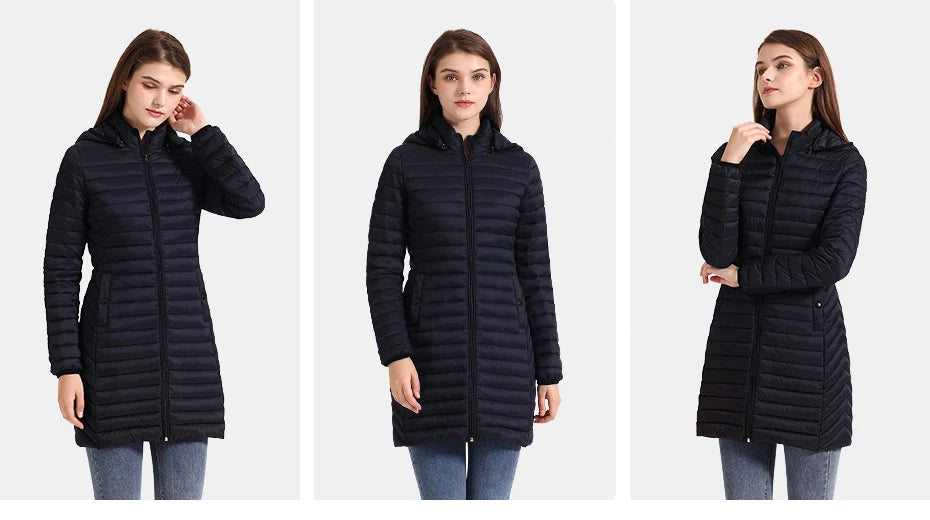 SANTELON hiver femmes ample Long Parka manteau avec capuche amovible femme solide ultraléger Portable chaud rembourré coton vêtements d'extérieur
