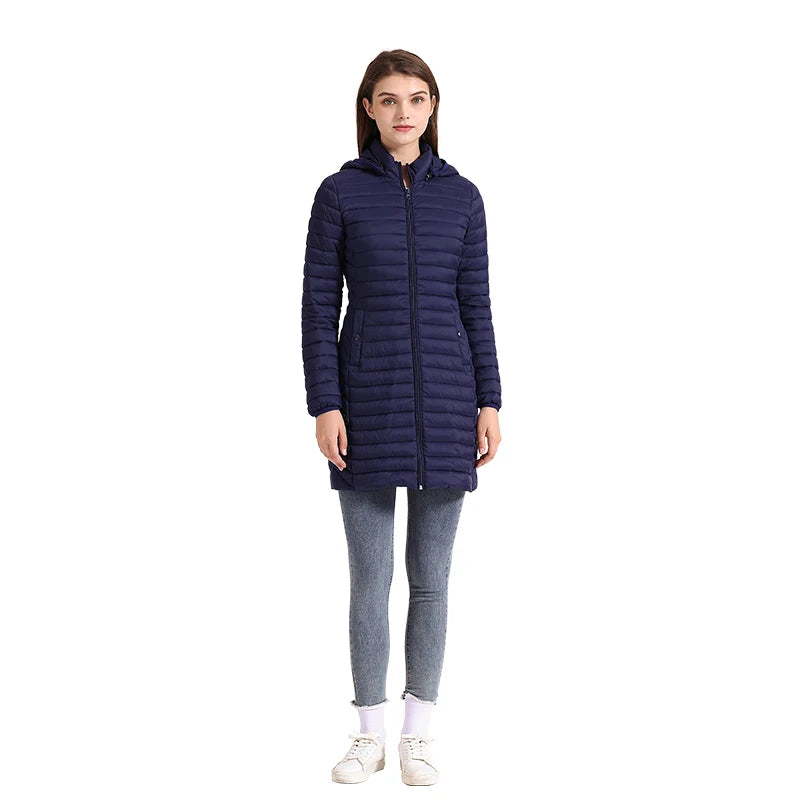 SANTELON hiver femmes ample Long Parka manteau avec capuche amovible femme solide ultraléger Portable chaud rembourré coton vêtements d'extérieur
