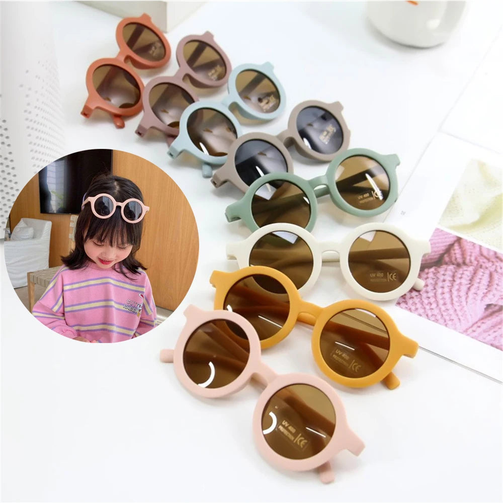 Lunettes de soleil pour enfants, rétro, couleur unie, résistantes aux ultraviolets, rondes, pratiques, vente en gros