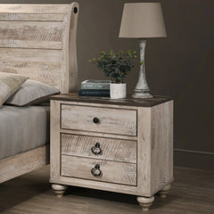 Imerland Contemporary White Wash Finish Bedroom Set With King Sleigh Bed Dresser Mirror and Two Nightstands