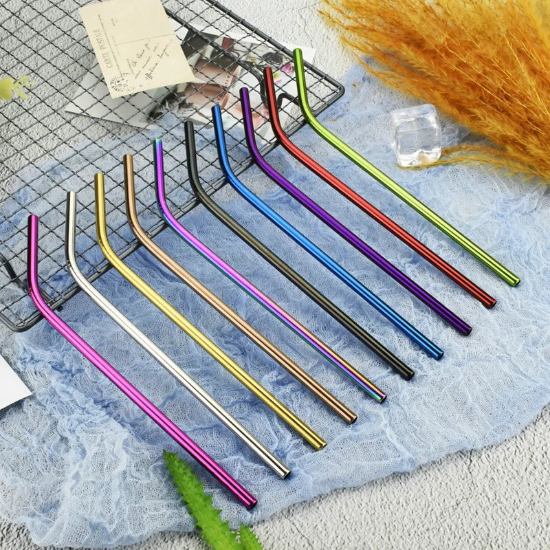 Pailles métalliques réutilisables, 10 pièces, ensemble de pailles en acier inoxydable 304 avec barre de brosse, paille à Cocktail pour verres, verres