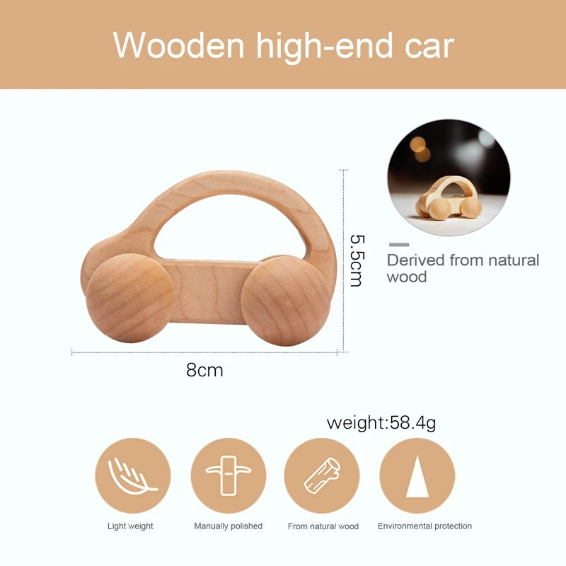 Décennie s de voiture en bois de hêtre pour bébé, jouets de dessin animé, Van dos Montessori, jouets de dentition pour enfants, cadeau d'anniversaire pour nouveau-né