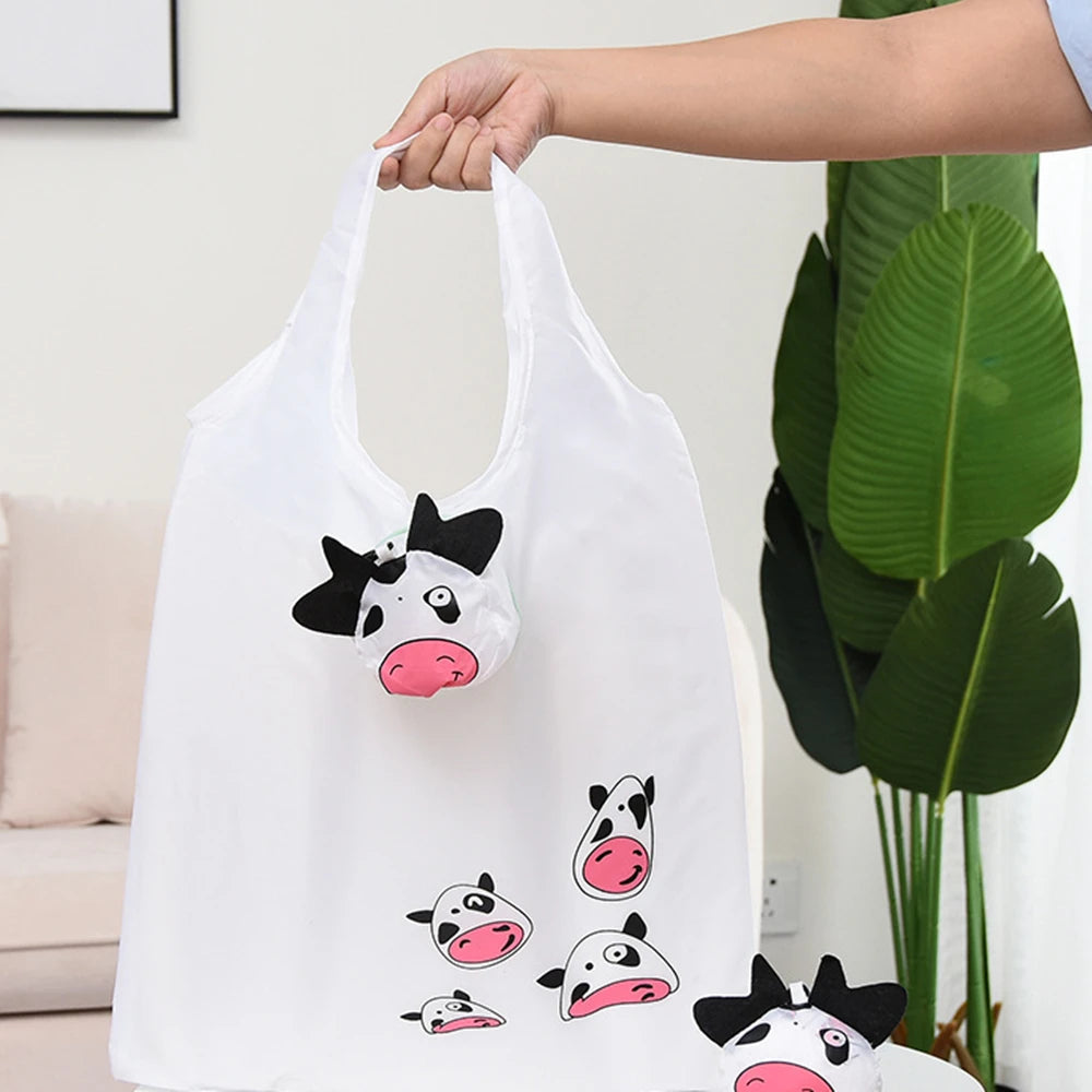 Sac de courses pliable écologique, sac à bandoulière réutilisable de dessin animé, sacs d'épicerie portables pour femmes, fourre-tout de rangement, organisateur de maison