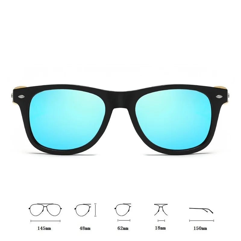 Lunettes de soleil en bois de bambou à la mode pour hommes et femmes, classiques carrées, Vintage, pour la conduite, noires, pour la pêche, UV400
