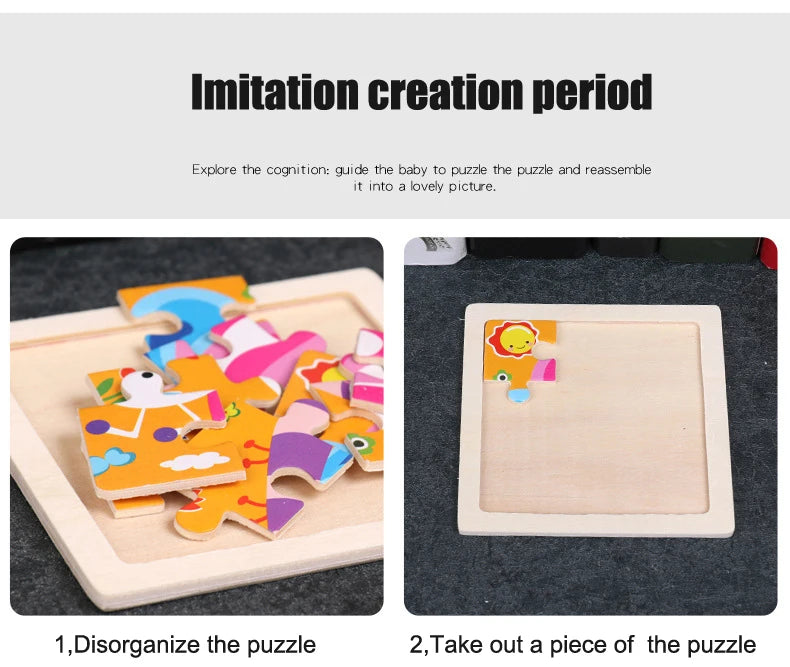 Puzzle en bois de petite taille, jouets Montessori pour bébé, jeu de société 3D, jouets éducatifs, cadeau pour enfants, 9 pièces
