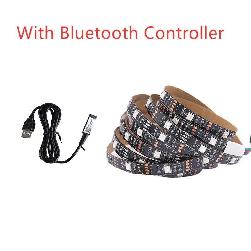 5V RGB USB LED Strip Light, Waterproof, Black PCB 5050, 0.5m, 1m, 2m, 3m, 4m, 5m, LED Strip Light, PC, TV Backlight, Remote Control