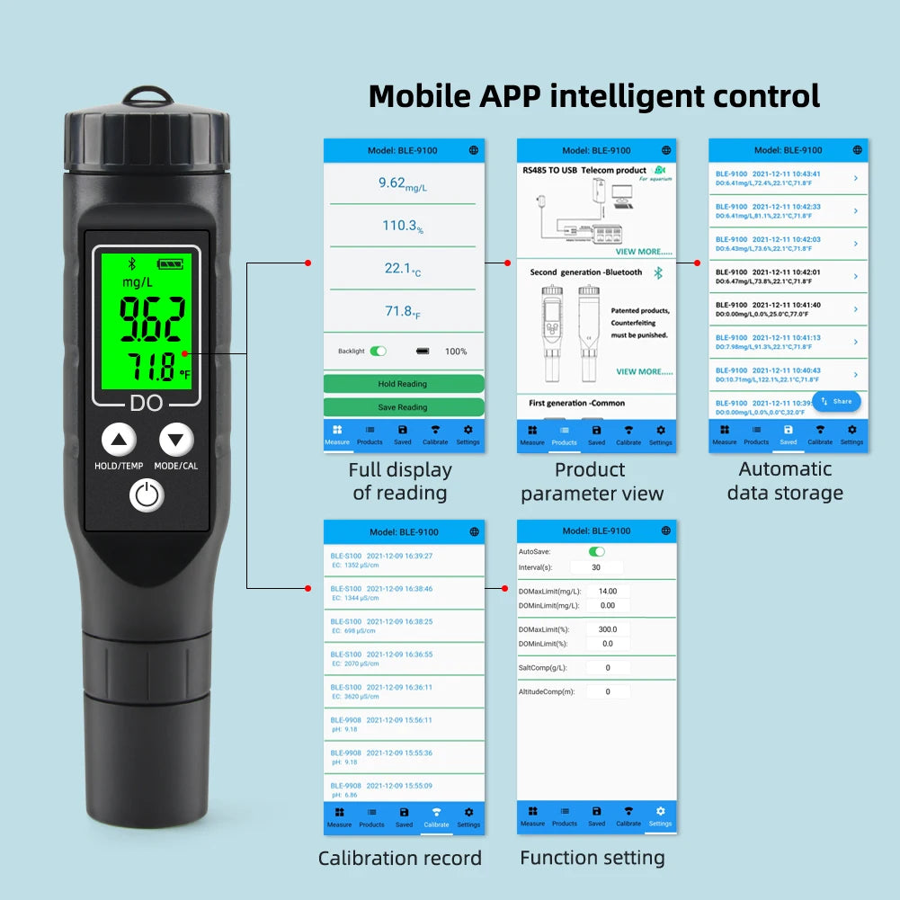 Yieryi Compteur d'oxygène dissous professionnel BLE-9100 analyseur d'oxygène dissous intelligent testeur de concentration d'oxygène