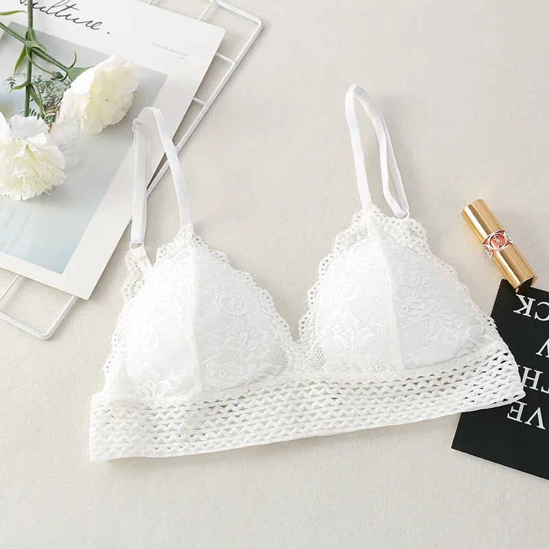 Bralette en dentelle florale pour filles, soutien-gorge Push Up sans fil, doux et Sexy, brassière intime, col en v, Lingerie féminine