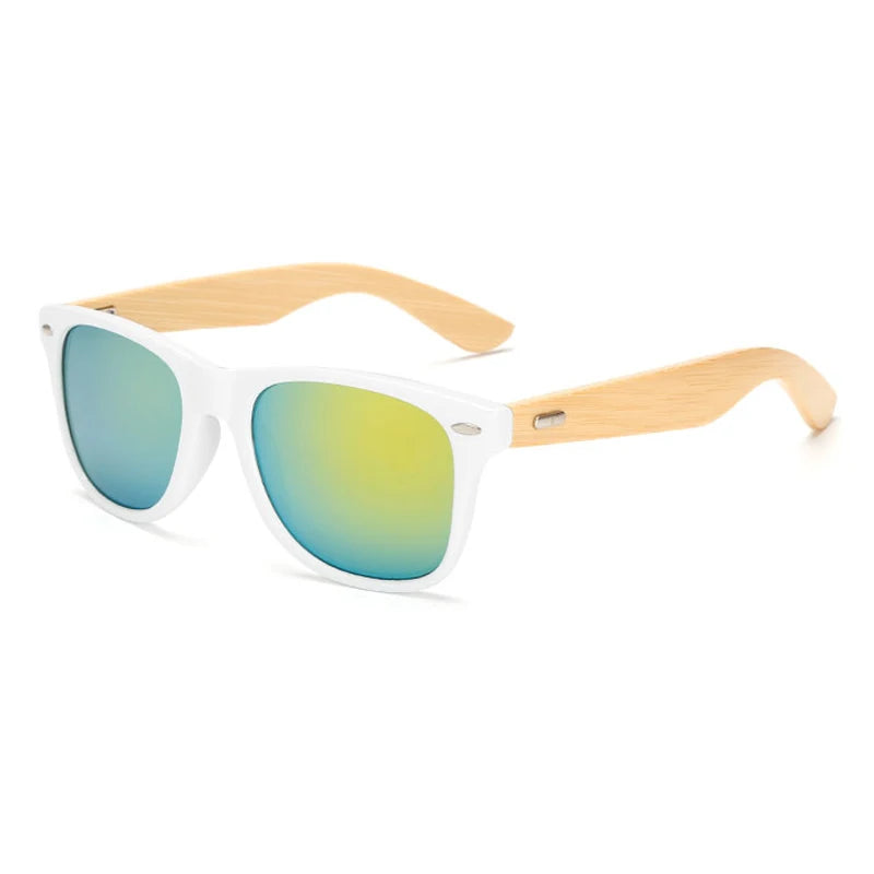 Lunettes de soleil carrées en bois de bambou pour hommes et femmes, design de marque, revêtement miroir, rétro, UV400