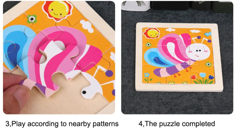 Puzzle en bois de petite taille, jouets Montessori pour bébé, jeu de société 3D, jouets éducatifs, cadeau pour enfants, 9 pièces