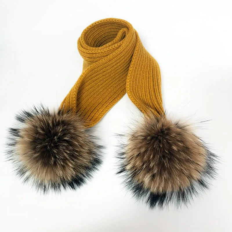 Parent-enfant chapeaux d'hiver mignon bébé fourrure Pompon chapeau écharpe ensembles réel naturel fourrure boule casquettes mère enfants chaud tricoté chapeaux hiver Bea