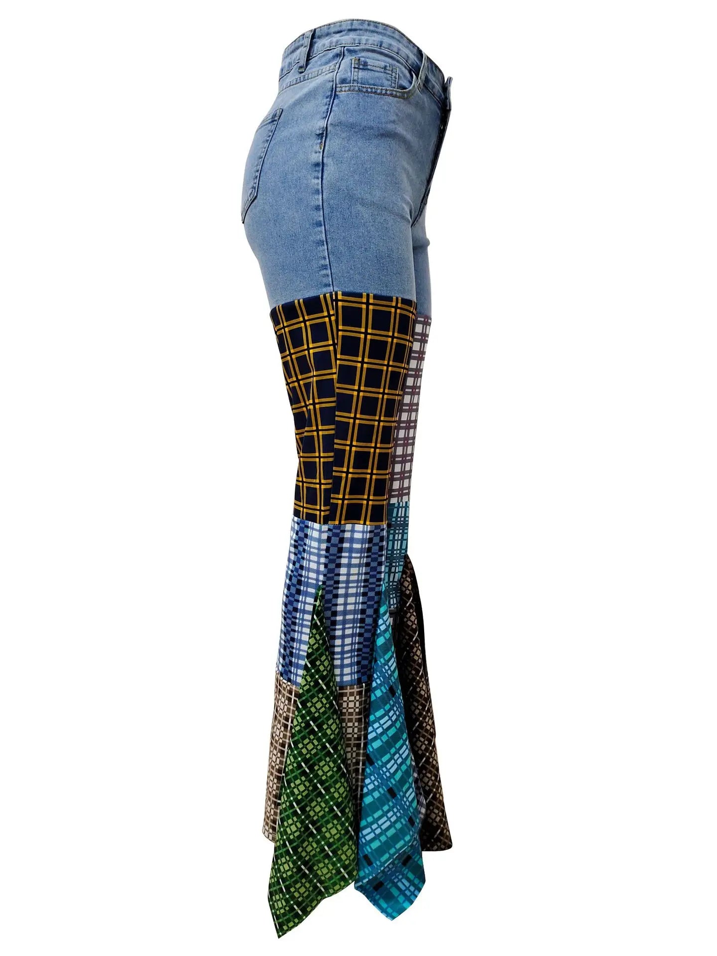LD83176 Women's Pants &amp; Trousers Plaid Jeans Denim Pants Ladies Jeans Flare Ripped Women Jeans Trousers With Ruffles