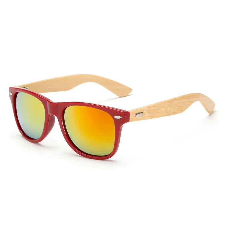 Lunettes de soleil carrées en bois de bambou pour hommes et femmes, design de marque, revêtement miroir, rétro, UV400