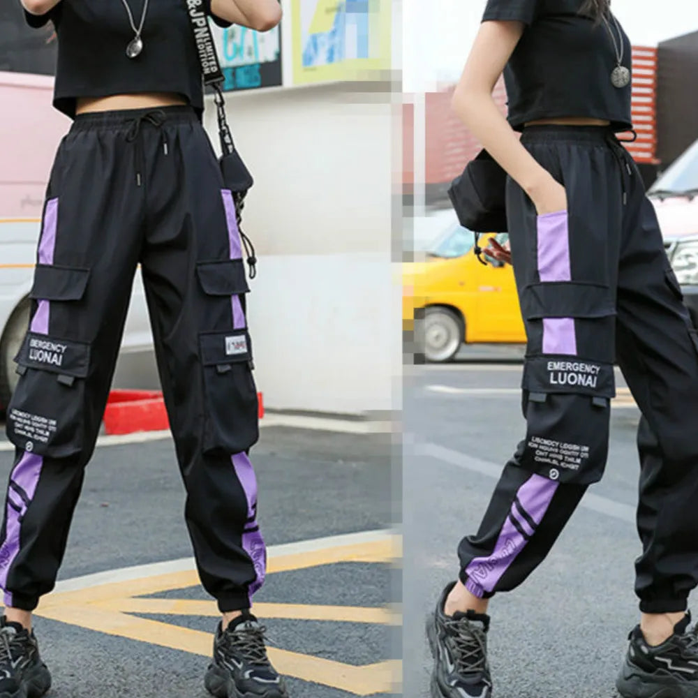 Joggeurs femme sport décontracté filles mode Hip-hop Streetwear pantalon mode Cargo pantalon femme danse pantalons de survêtement pantalon noir