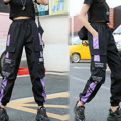 Joggeurs femme sport décontracté filles mode Hip-hop Streetwear pantalon mode Cargo pantalon femme danse pantalons de survêtement pantalon noir