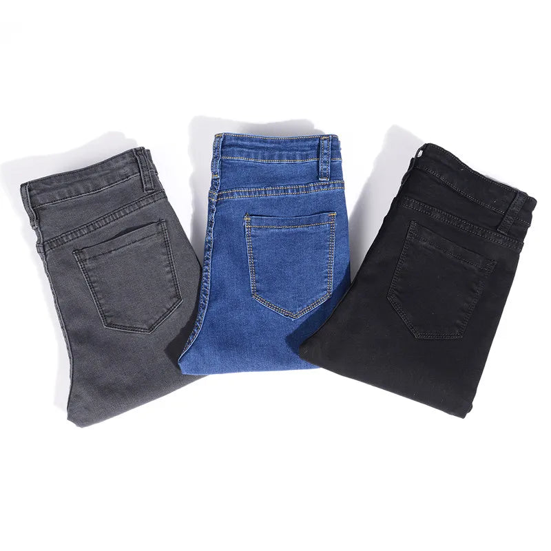 Jean pour femme maman jean bleu gris noir femme haute élastique 36 38 40 jean extensible femme denim lavé pantalon crayon maigre