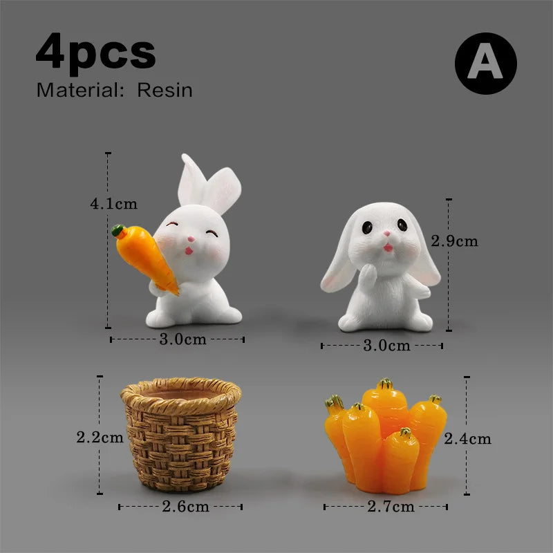 Figurine de pâques de noël, lapin blanc, carotte, bricolage, décor de chambre Kawaii, accessoires de décoration de jardin féerique miniatures modernes