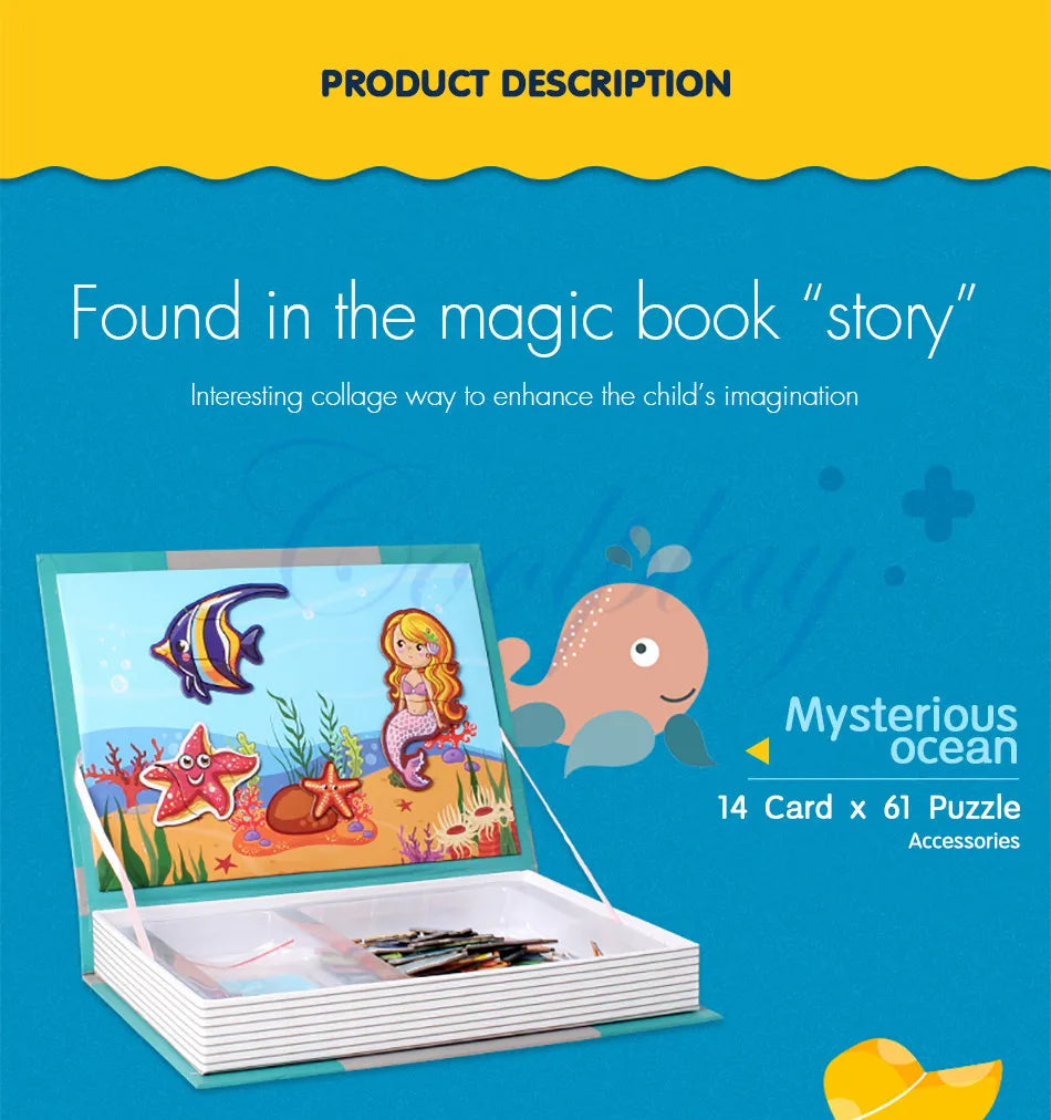 Livre de Puzzle magnétique pour enfants, jouets intelligents 3D, jeux d'entraînement cérébral, jouets éducatifs Montessori, cadeaux pour enfants, jouets de noël