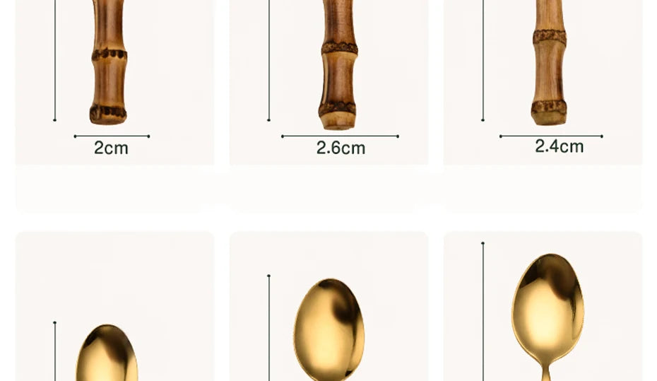 Couverts en bambou et acier inoxydable, service de table, en bois doré, pour la cuisine occidentale, couteau, fourchette, cuillère à café