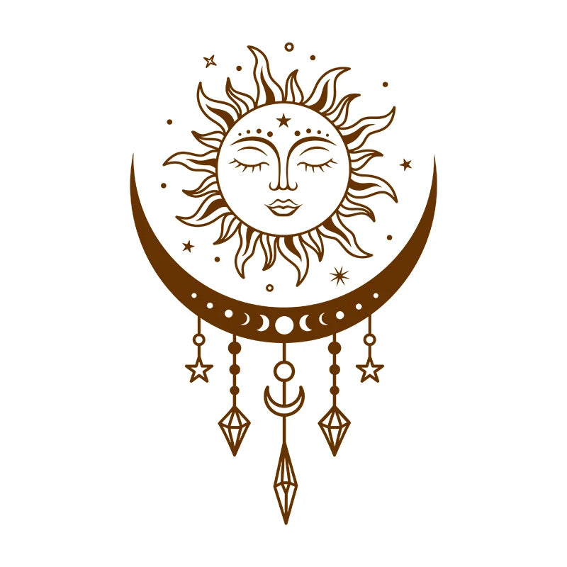 Celestial sun and moon wall stickers, bedroom wall decor, Boho, mystical magic moon, vinyl art sticker, car window decor