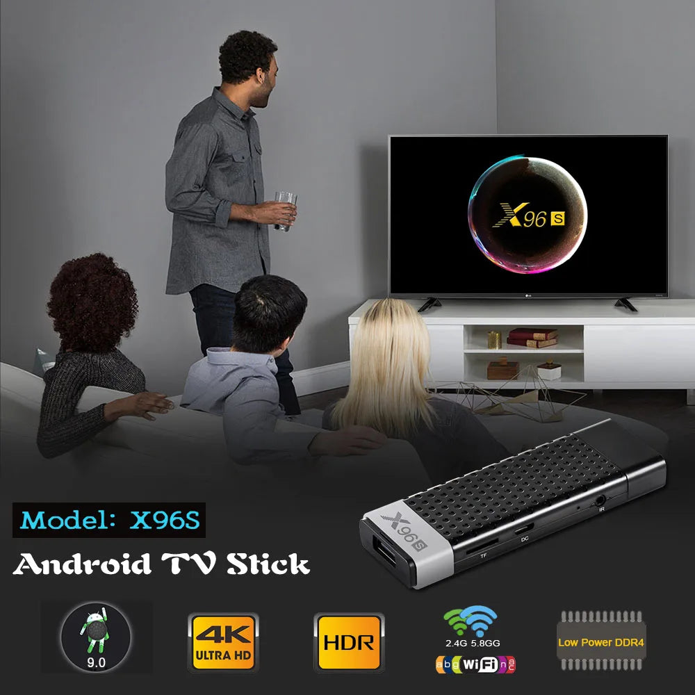Clé TV X96S 4K, Android 9.0, Amlogic S905Y2 Quad Core, 4 go/32 go, Wifi 2.4/5GHz, bt 4.2, 1080P, H.265, Miracast, Dongle TV