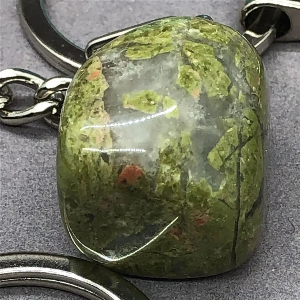 17 Types de pierre naturelle avec accessoires pendentif porte-clés en acier inoxydable