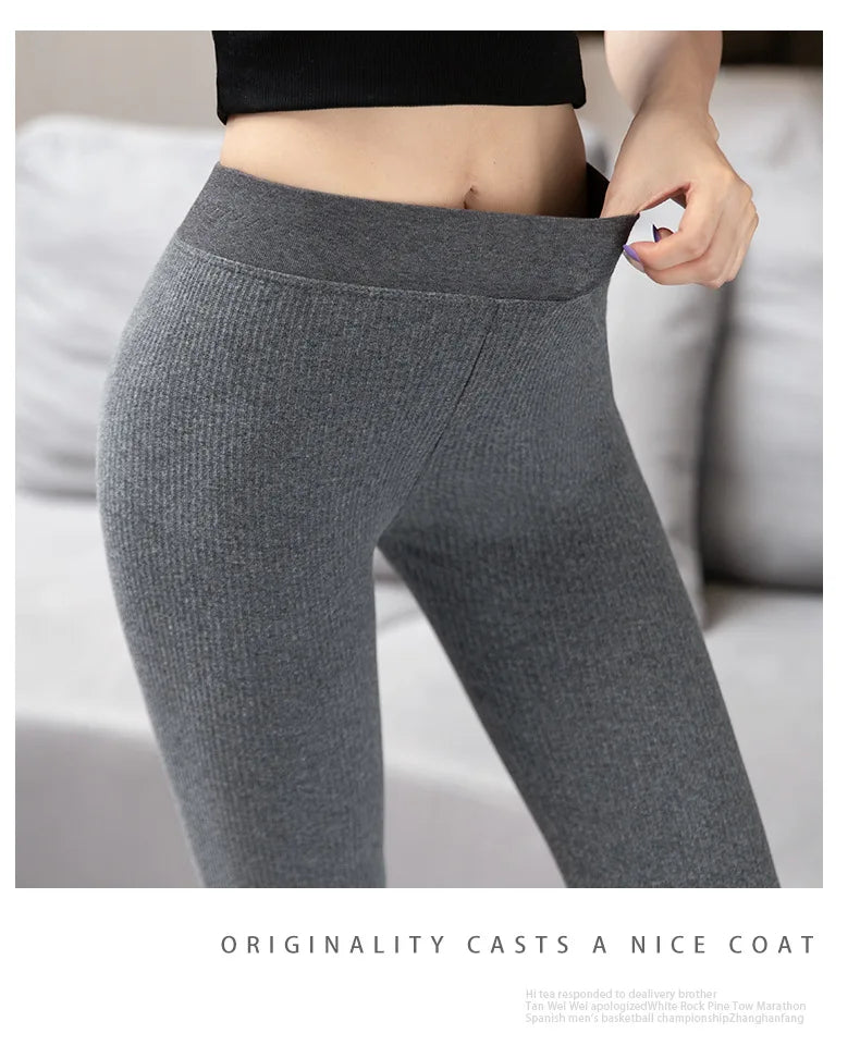 Women's Ribbed Leggings 2025 High Waist Autumn Winter Warm Cotton Leggings Casual Fashion Mesh 2XL Black Pants Sexy Leggings