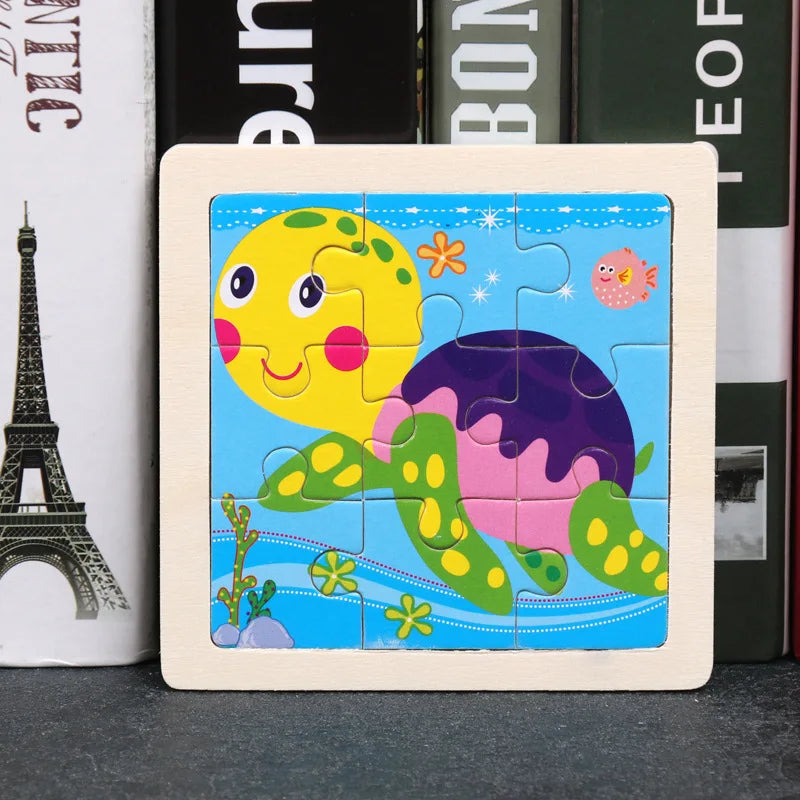 Puzzle en bois de petite taille, jouets Montessori pour bébé, jeu de société 3D, jouets éducatifs, cadeau pour enfants, 9 pièces