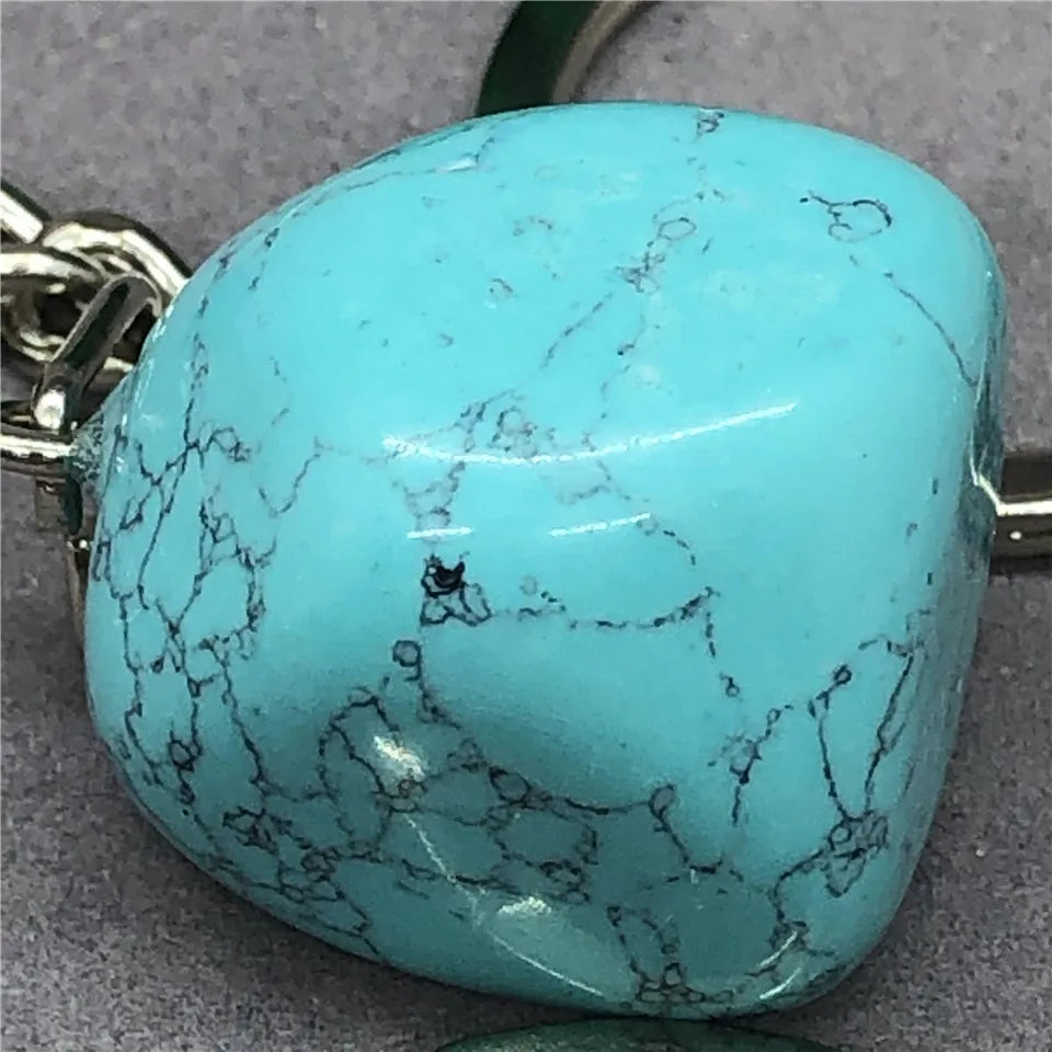 17 Types de pierre naturelle avec accessoires pendentif porte-clés en acier inoxydable