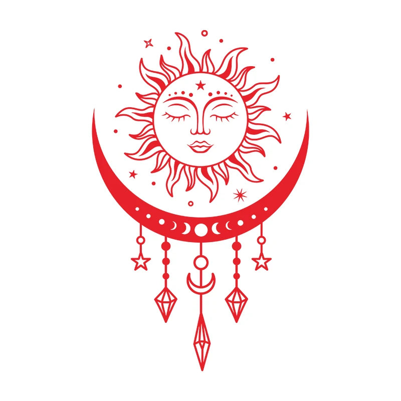 Celestial sun and moon wall stickers, bedroom wall decor, Boho, mystical magic moon, vinyl art sticker, car window decor