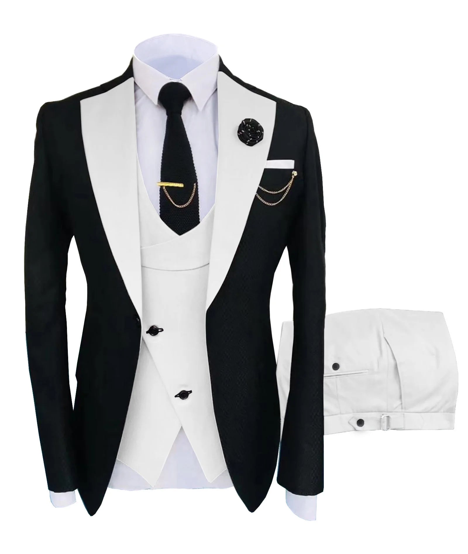 Men's Regular Fit Tuxedo Set, Dipped Jacket, Jacket and Enamel FJD, Popular Clothing, Luxury, Party, Stage, GroomTIME, New, 3 Pieces