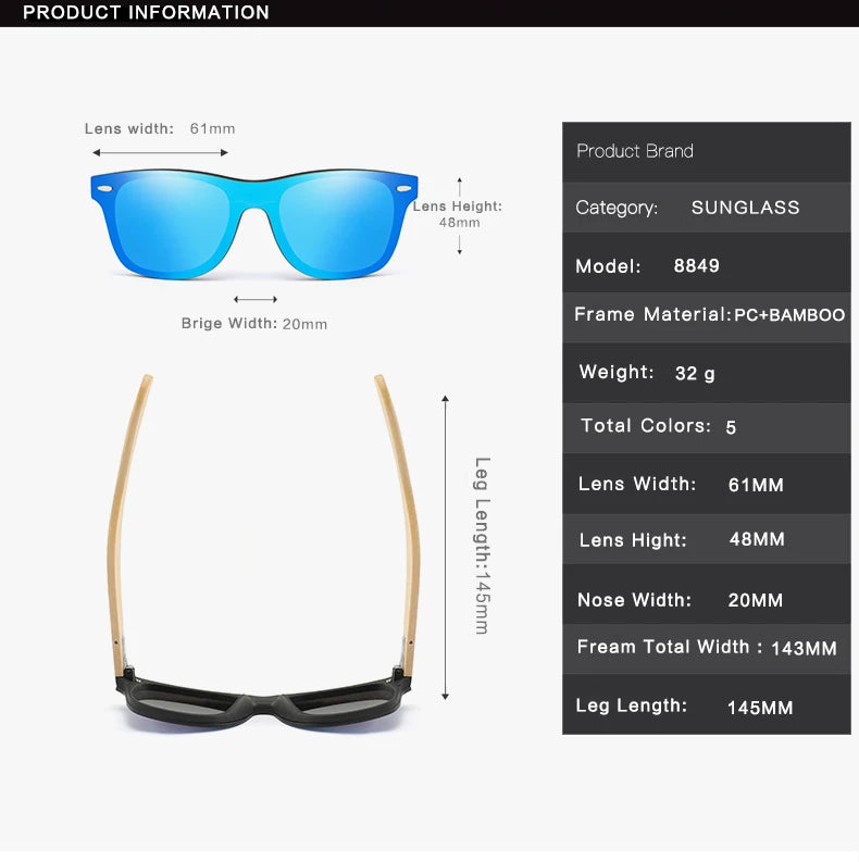 Lunettes De soleil en bois hommes femmes carré bambou femmes pour femmes hommes miroir lunettes De soleil surdimensionné rétro De Sol Masculino à la main