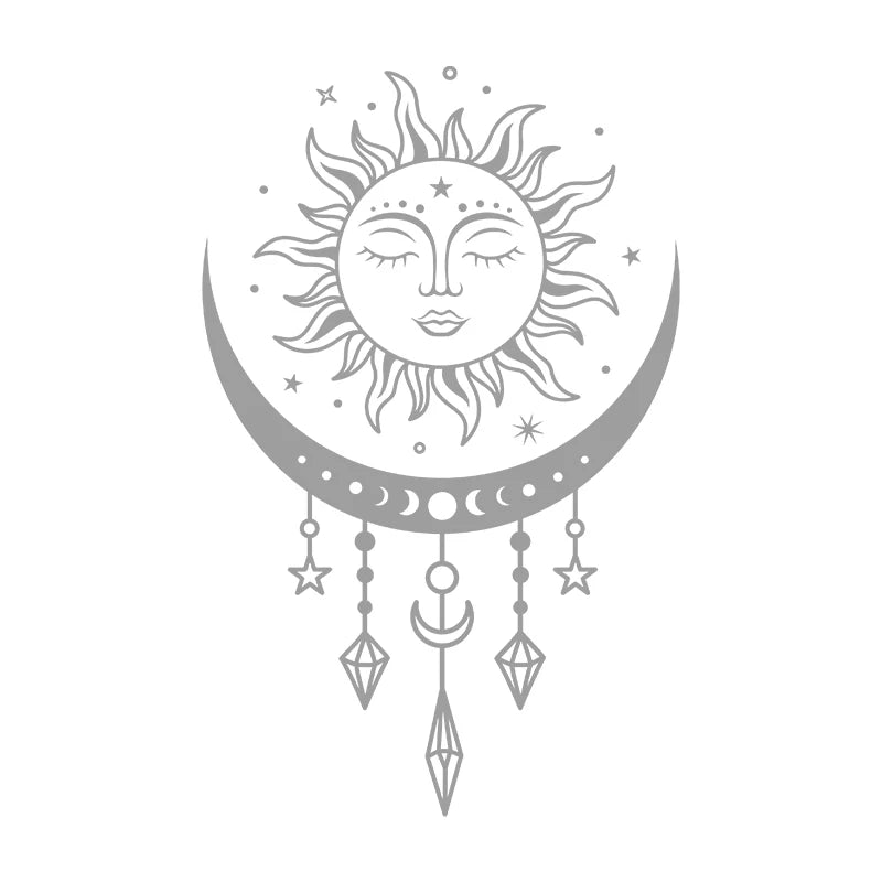 Celestial sun and moon wall stickers, bedroom wall decor, Boho, mystical magic moon, vinyl art sticker, car window decor