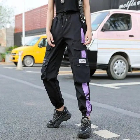 Joggeurs femme sport décontracté filles mode Hip-hop Streetwear pantalon mode Cargo pantalon femme danse pantalons de survêtement pantalon noir