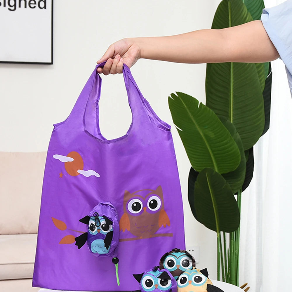 Sac de courses pliable écologique, sac à bandoulière réutilisable de dessin animé, sacs d'épicerie portables pour femmes, fourre-tout de rangement, organisateur de maison
