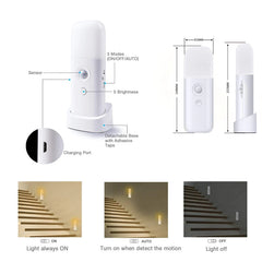 Veilleuse d'intérieur avec détecteur de mouvement, lumière LED à intensité variable rechargeable par USB, lampe de nuit portable activée par le mouvement pour chambre d'enfant