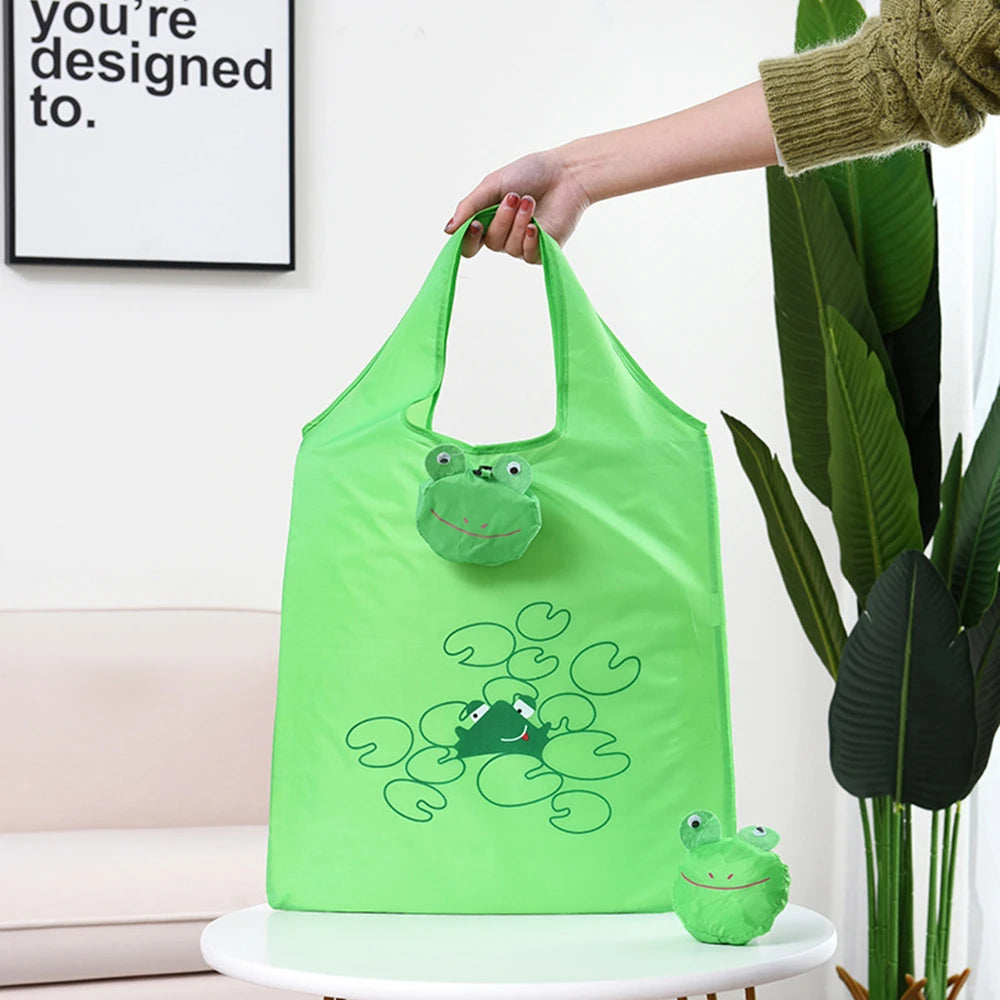Sac de courses pliable écologique, sac à bandoulière réutilisable de dessin animé, sacs d'épicerie portables pour femmes, fourre-tout de rangement, organisateur de maison