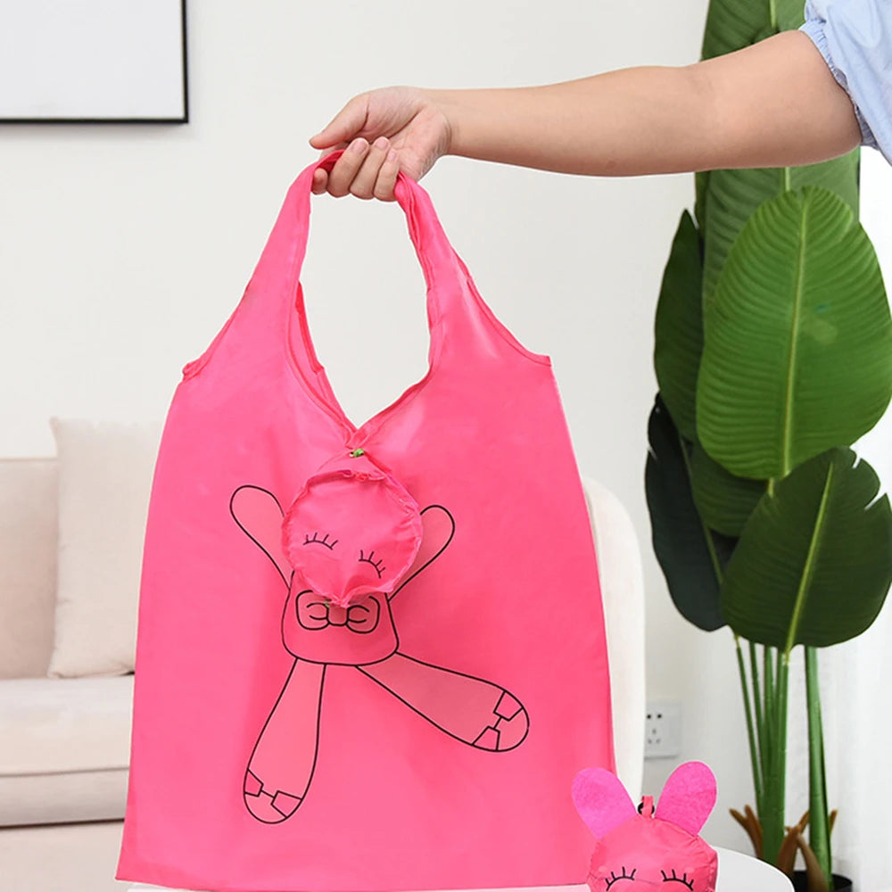 Sac de courses pliable écologique, sac à bandoulière réutilisable de dessin animé, sacs d'épicerie portables pour femmes, fourre-tout de rangement, organisateur de maison
