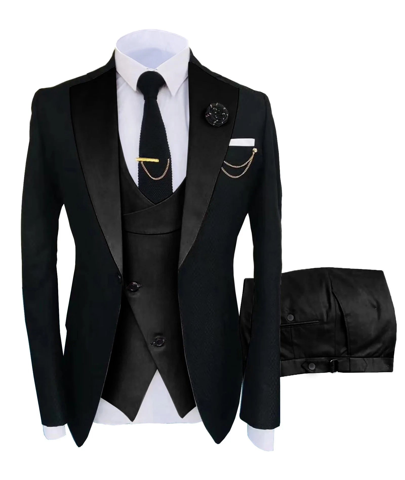 Men's Regular Fit Tuxedo Set, Dipped Jacket, Jacket and Enamel FJD, Popular Clothing, Luxury, Party, Stage, GroomTIME, New, 3 Pieces