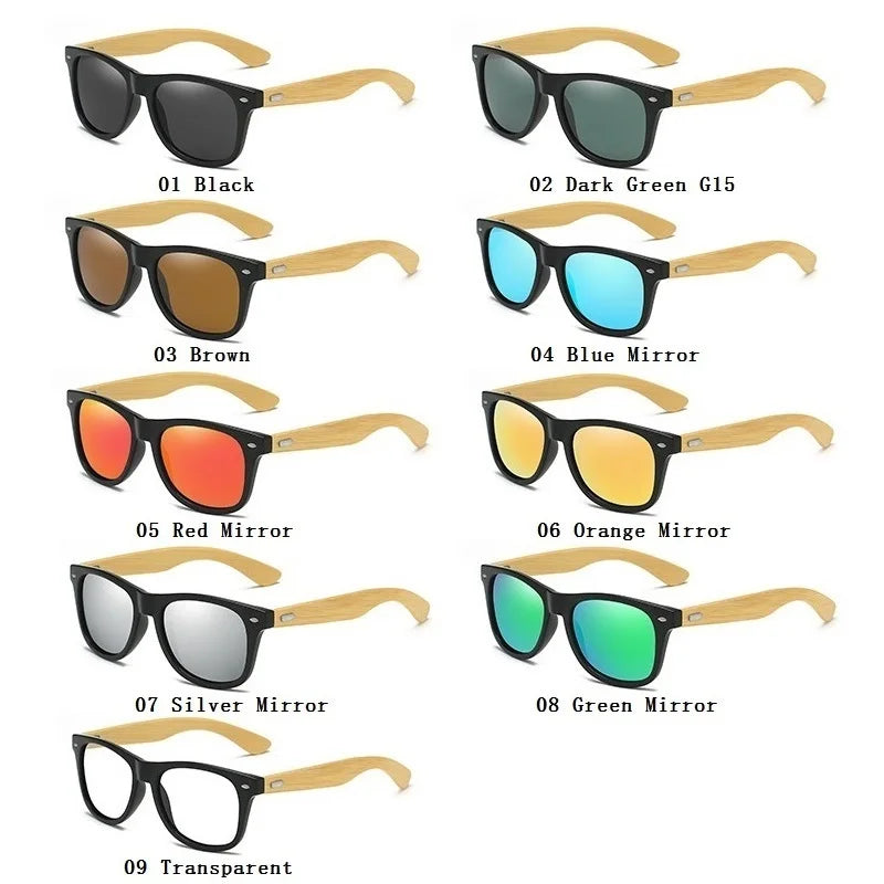 Lunettes de soleil en bois de bambou à la mode pour hommes et femmes, classiques carrées, Vintage, pour la conduite, noires, pour la pêche, UV400