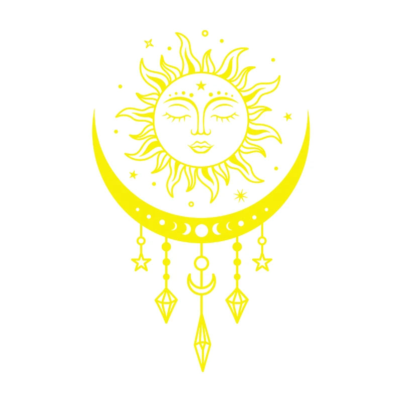 Celestial sun and moon wall stickers, bedroom wall decor, Boho, mystical magic moon, vinyl art sticker, car window decor