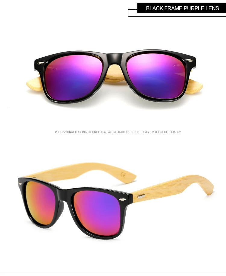 Lunettes de soleil carrées en bois de bambou pour hommes et femmes, design de marque, revêtement miroir, rétro, UV400